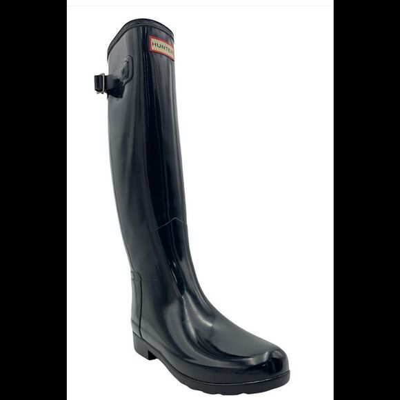 HUNTER Women's Refined Tall Gloss Rain Boots Black - Medium - Picture 2 of 5